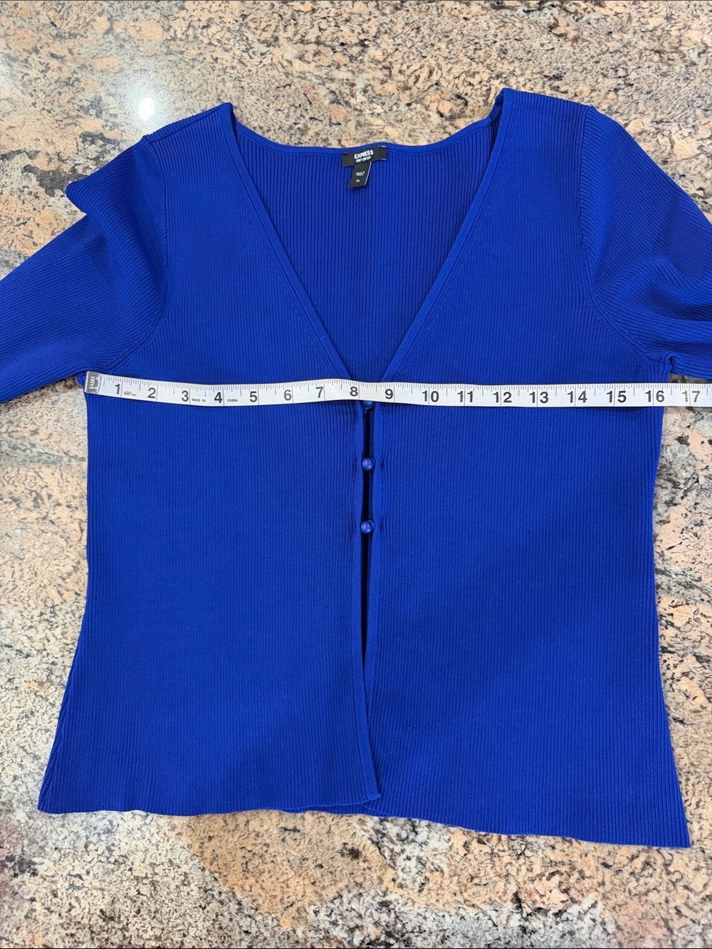 Express Royal Blue Ribbed Button-Front Cardigan - Picture 4 of 5